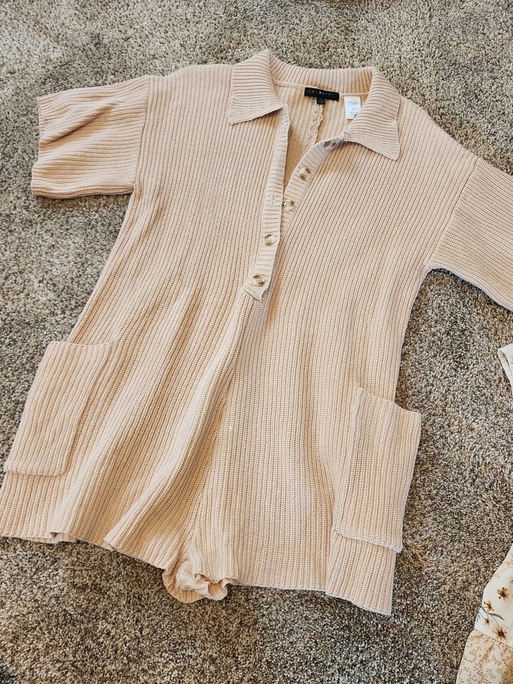 Cream Ribbed Sweater Romper